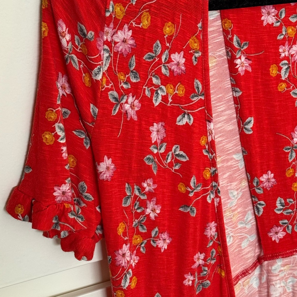 Red Floral Long Wrap Dress